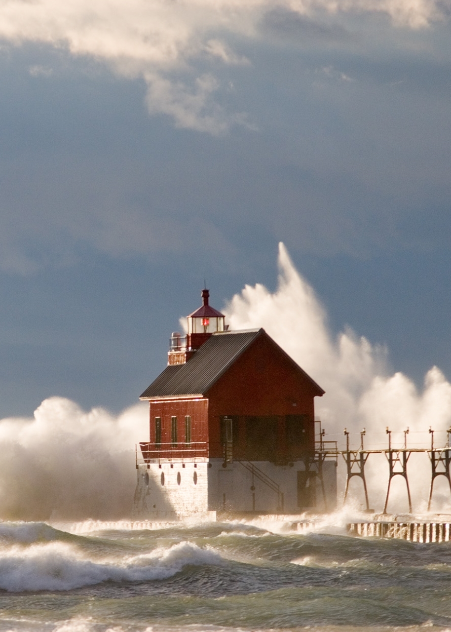 Michigan Lake Pier with strong waves